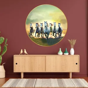 Seven Horses Vastu Wall Painting Large Golden Frame