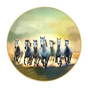 Seven Horses Vastu Wall Painting Large Golden Frame