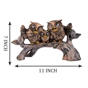 Owl Family Sitting on Tree Decorative Bird Statue for Home Decor