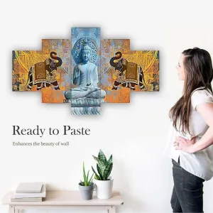 MDF Framed 3D Wall Painting Set of 5 Wall Decor