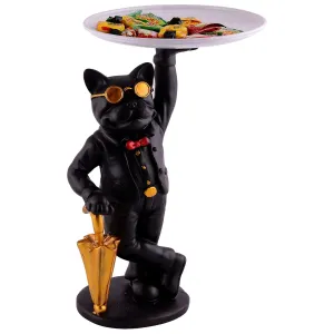 Cool Dog Showpiece with Plate Black Color Modern Home Decor