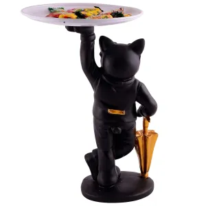 Cool Dog Showpiece with Plate Black Color Modern Home Decor