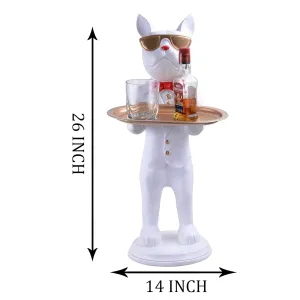 Cool Dog Showpiece with Plate White Color Decorative Home Item