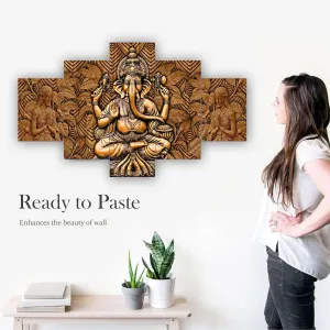 MDF Framed 3D Wall Painting Ganpati Set of 5 Living Room Decor