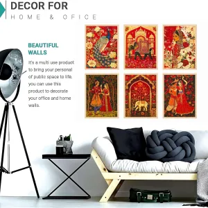 Madhubani Wall Paintings Set of Six for Wall Dacoration Large Framed Wall Paintings for Living Room & Bedroom