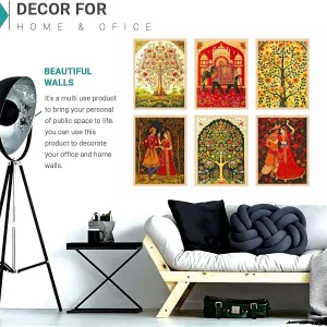 Madhubani Wall Paintings Set of Six for Wall Dacoration Large Framed Wall Paintings for Living Room & Bedroom
