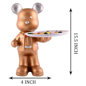 Teddy Bear Decorative Showpiece with Platter for Home Decor
