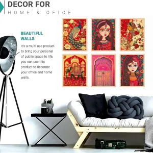 Madhubani Wall Paintings Set of Six for Wall Dacoration Large Framed Wall Paintings for Living Room & Bedroom