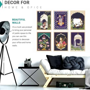 Madhubani Wall Paintings Set of Six for Wall Dacoration Large Framed Wall Paintings for Living Room & Bedroom