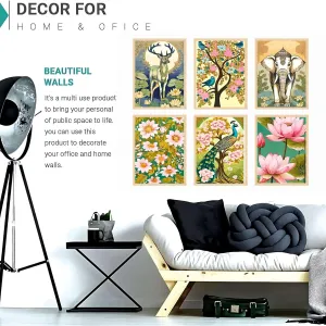 Madhubani Wall Paintings Set of Six for Wall Dacoration Large Framed Wall Paintings for Living Room & Bedroom