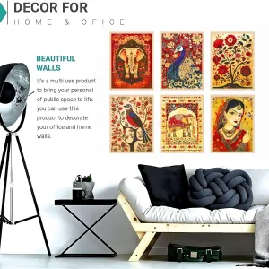 Madhubani Wall Paintings Set of Six for Wall Dacoration Large Framed Wall Paintings for Living Room & Bedroom