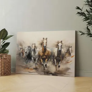 Seven Horse Canvas Wall Painting with Frame for Living Room