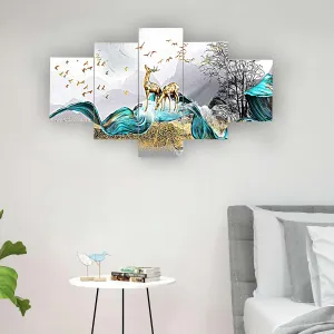 MDF Framed 3D Wall Painting Set of Five for Home Decoration, Big Size Painting for Living Room