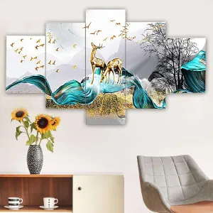 MDF Framed 3D Wall Painting Set of Five for Home Decoration, Big Size Painting for Living Room