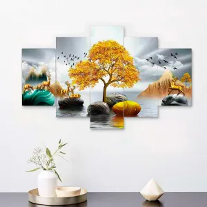 MDF Framed 3D Wall Painting Set of Five for Home Decoration, Big Size Painting for Living Room