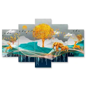 MDF Framed 3D Wall Painting Set of Five for Home Decoration, Big Size Painting for Living Room