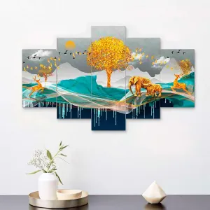 MDF Framed 3D Wall Painting Set of Five for Home Decoration, Big Size Painting for Living Room