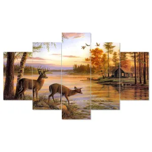 MDF Framed 3D Wall Painting Set of Five for Home Decoration, Big Size Painting for Living Room