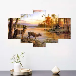 MDF Framed 3D Wall Painting Set of Five for Home Decoration, Big Size Painting for Living Room