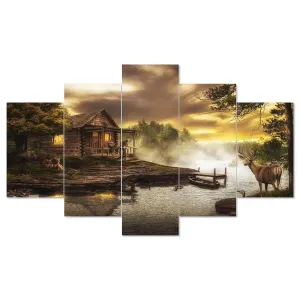 MDF Framed 3D Wall Painting Set of Five for Home Decoration, Big Size Painting for Living Room