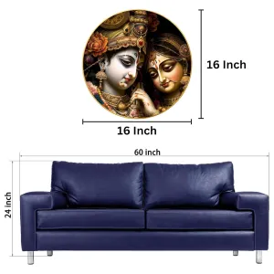 Radha Krishna Wall Painting for Wall Decoration with Frame Sparkle Glossy Round Golden Framed