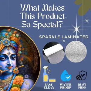 Radha Krishna Wall Painting for Wall Decoration with Frame Sparkle Glossy Round Golden Framed