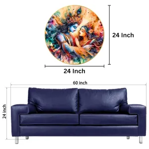Radha Krishna Wall Painting for Wall Decoration with Frame Sparkle Glossy Round Golden Framed