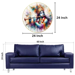 Radha Krishna Wall Painting for Wall Decoration with Frame Sparkle Glossy Round Golden Framed