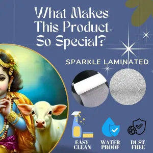 Radha Krishna Wall Painting for Wall Decoration with Frame Sparkle Glossy Round Golden Framed