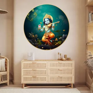Radha Krishna Round Golden Framed Wall P...