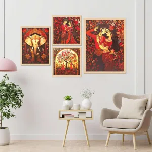 Framed Wall Painting Set of Four for Elegant Home Wall Decor