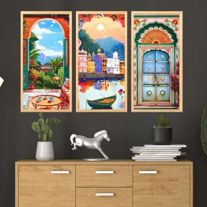 Set of Three Big Size Framed Wall Painti...