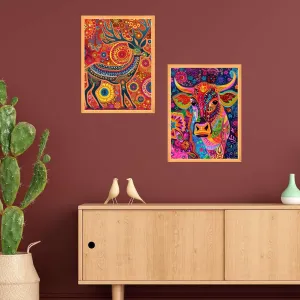 Set of Two Large Framed Wall Paintings H...