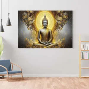 Buddha Painting with Frame Canvas Wall Art for Living Room Decor