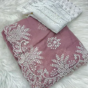 Fendy Silk Saree with Elegant Pearl and Sequin Work