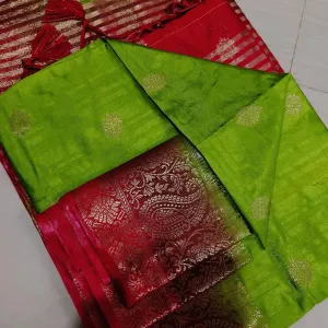 Pure Matka Tushar Handwoven Saree Classic Designer Look Green Red