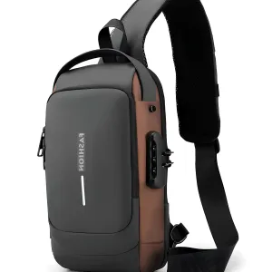 Waterproof Polyester Slim Unisex Crossbody Sling Bag Chest Anti-Theft Backpack for Men & Women | Shoulder Bag | Travel Handbag with Hard Shell Password Lock | Crossbody Backpack for Hiking, Cycling, Travel