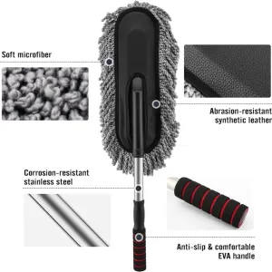 Microfiber Car Cleaning Brush – Multipurpose Mop Duster with Expandable Handle, Long-Handled Car Wash Brush for Home, Kitchen, Office