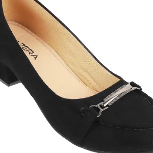 Women's Block Heel Loafers with Metal Accent