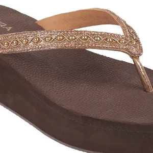Womens Embellished Platform Flip-Flops