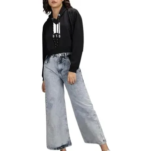 Women Trendy Crop Hoodie Cotton Hooded S...