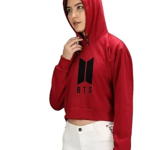 Women Regular Fit Cotton Crop Hoodie Stylish Winter Wear