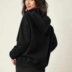 Women's Polycotton Fleece Plain Hooded Neck Full Zipper Winter Jacket Sweatshirts Casual Hoodie with Kangaroo Pocket