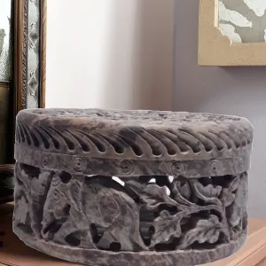 Intricate Leaf Elephant Design Marble Decorative Box