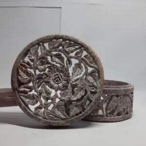 Intricate Leaf Elephant Design Marble Decorative Box