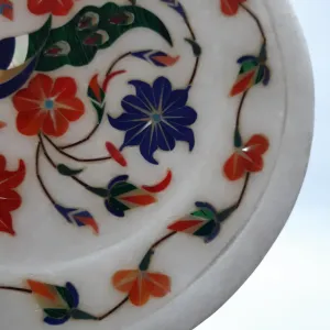 White Marble Inlay Work Decorative Plate Handcrafted