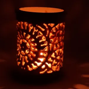 Round Marble Pen Holder with Tealight Leaf Flower Design