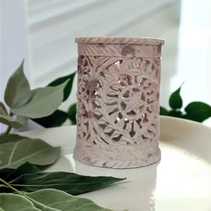 Round Marble Pen Holder with Tealight Leaf Flower Design