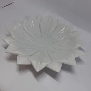 Large Marble Urli Bowl with Lotus Plate Decor Combo Set