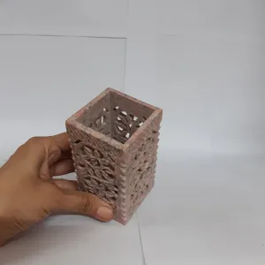 Marble Pen Holder with Tealight Stand Leaf Flower Design